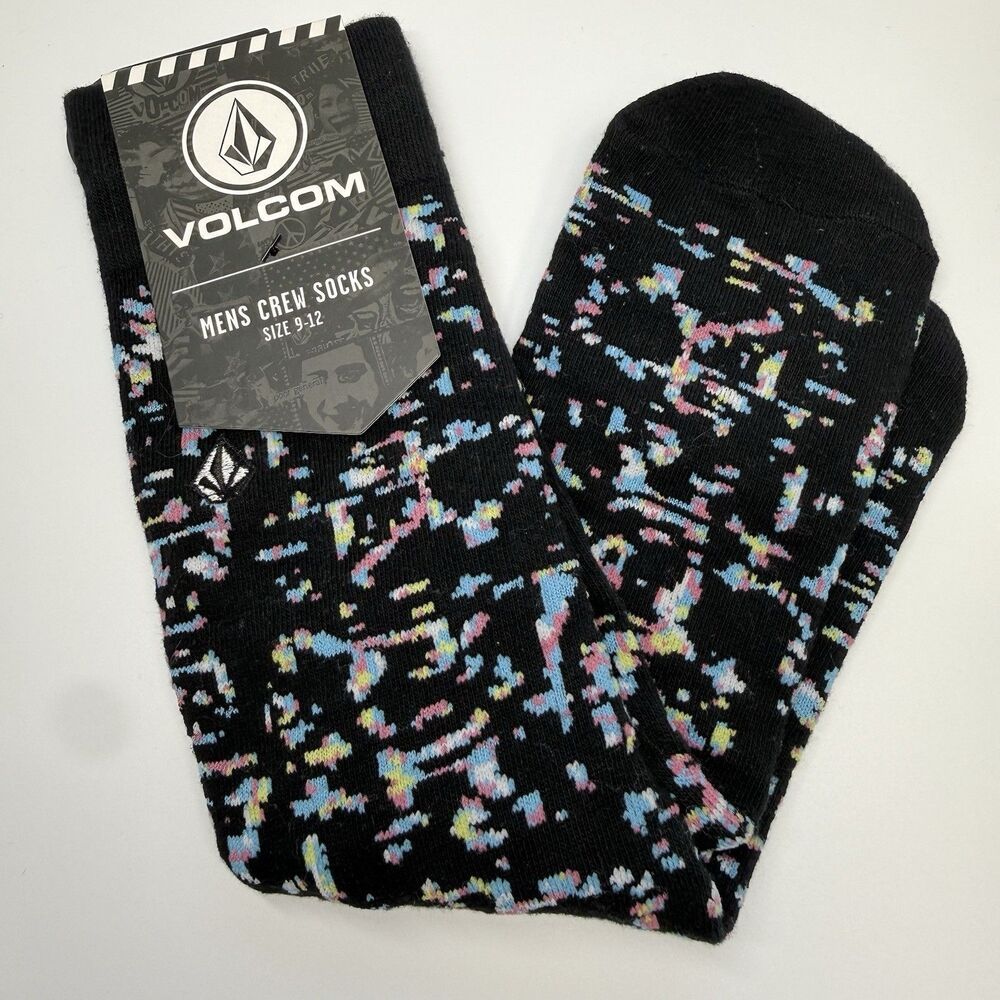 VOLCOM Men’s Crew Socks Mixed Color Print As 9-12 New